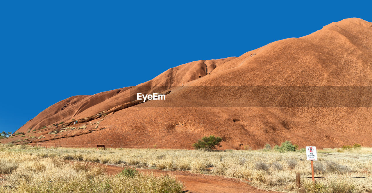 Scenic view of field against clear blue sky