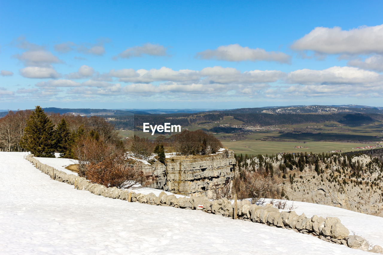 VIEW OF SNOW COVERED LANDSCAPE AGAINST SKY