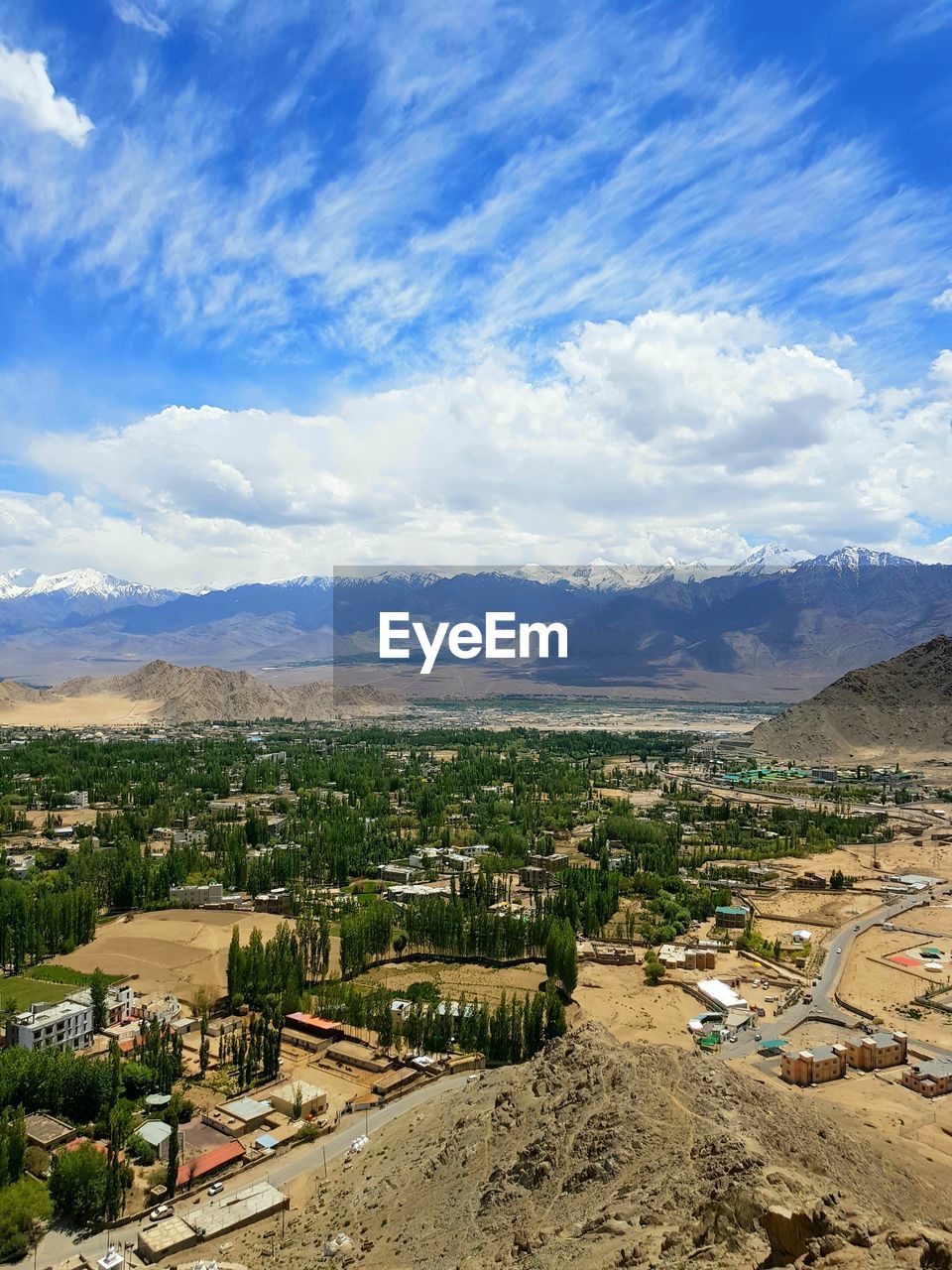 High angle view of townscape against sky