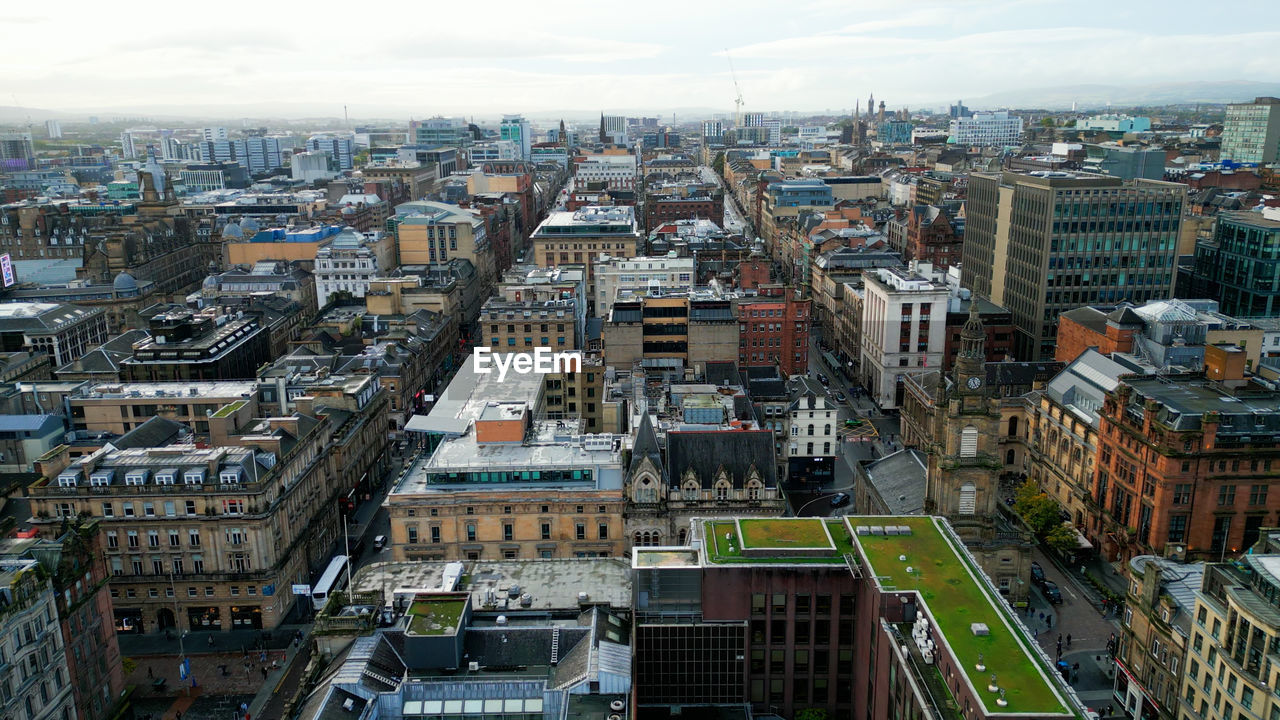 high angle view of cityscape against sky