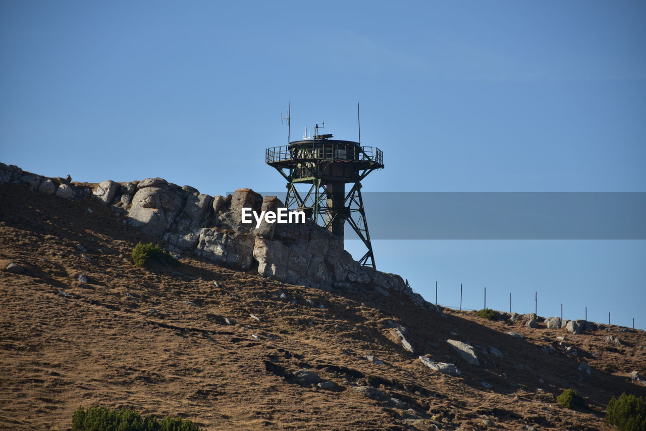 Low angle view of communications tower