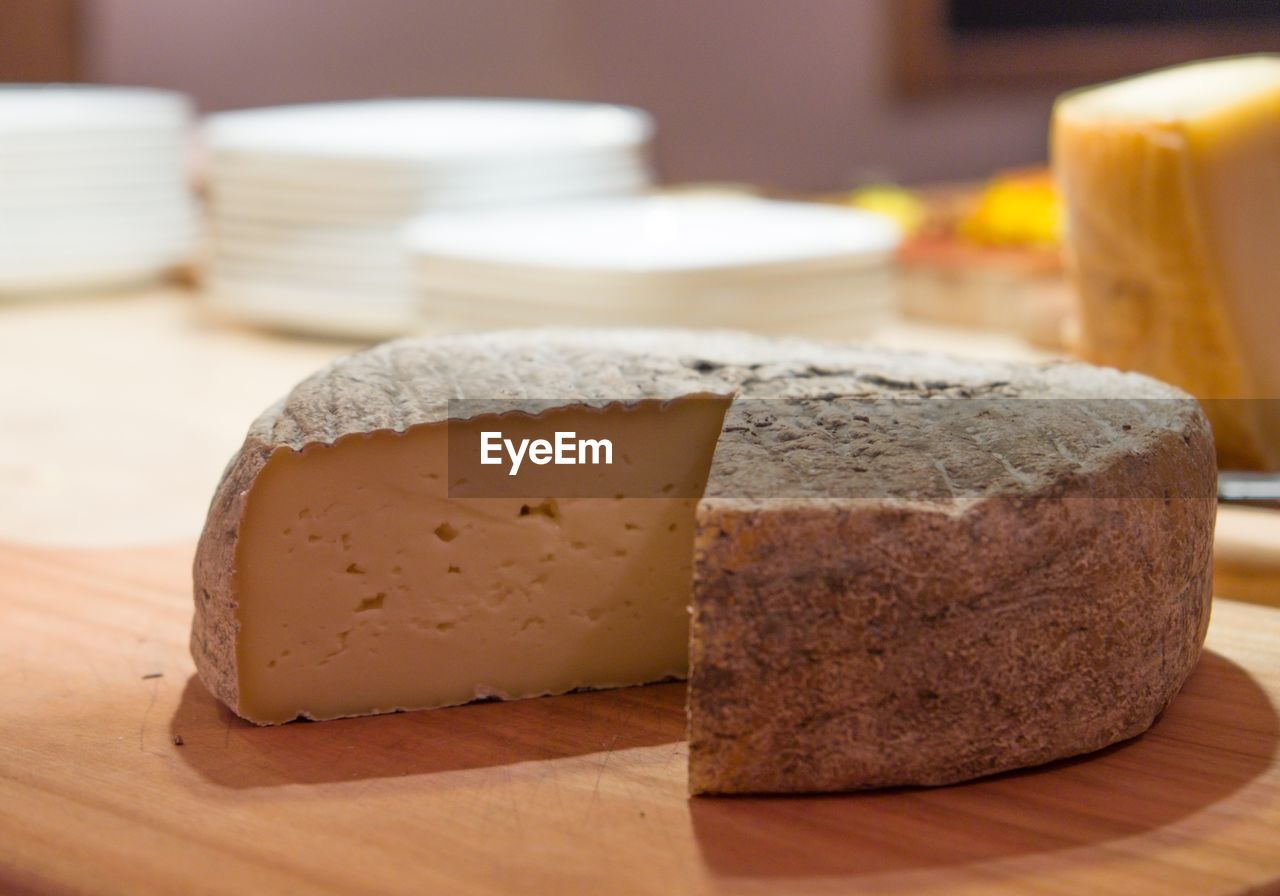 Close-up of cheese on table