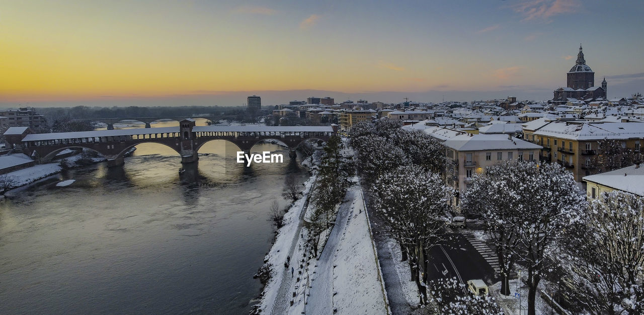 Winter in pavia, italy, drone view