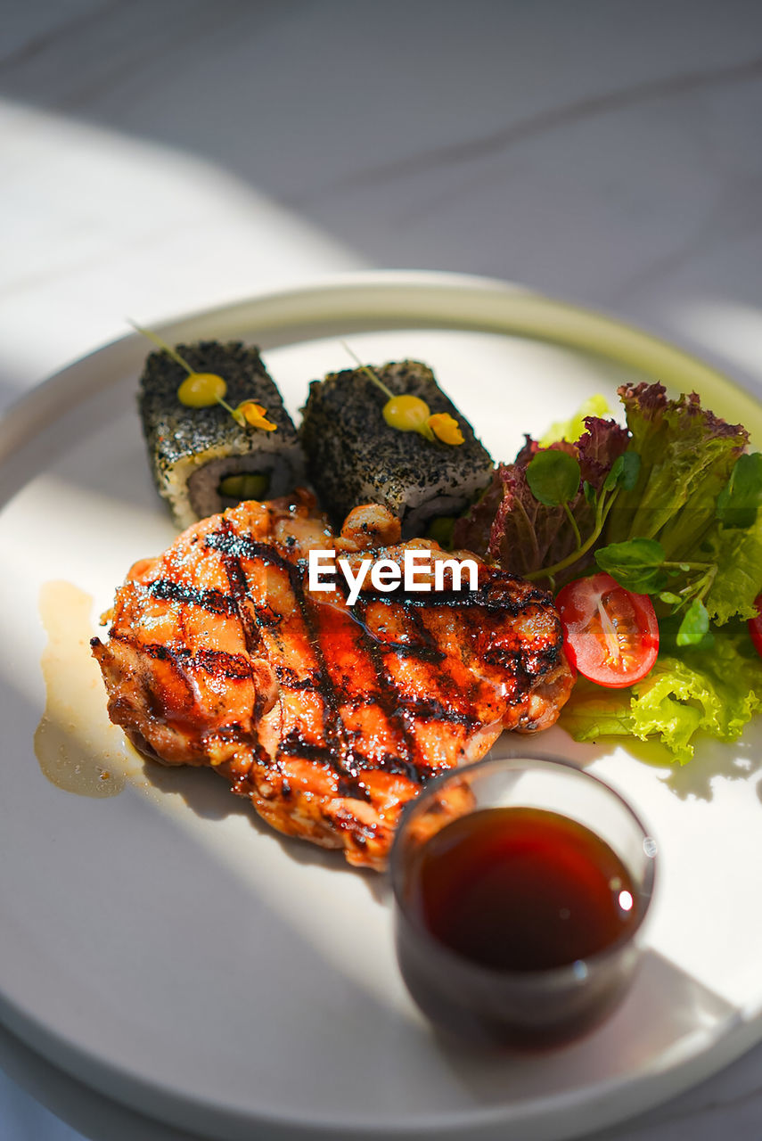 close-up of food in plate on table