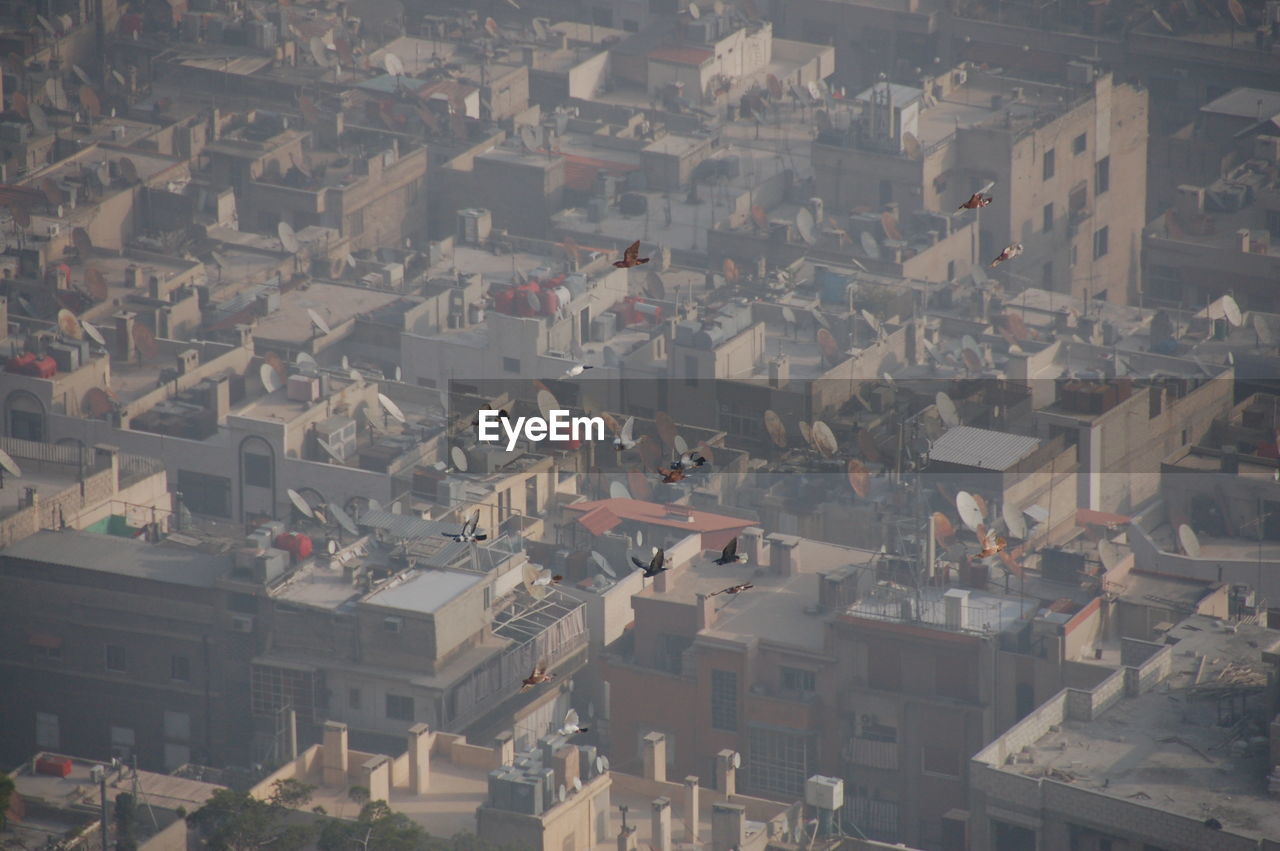 High angle view of buildings in town