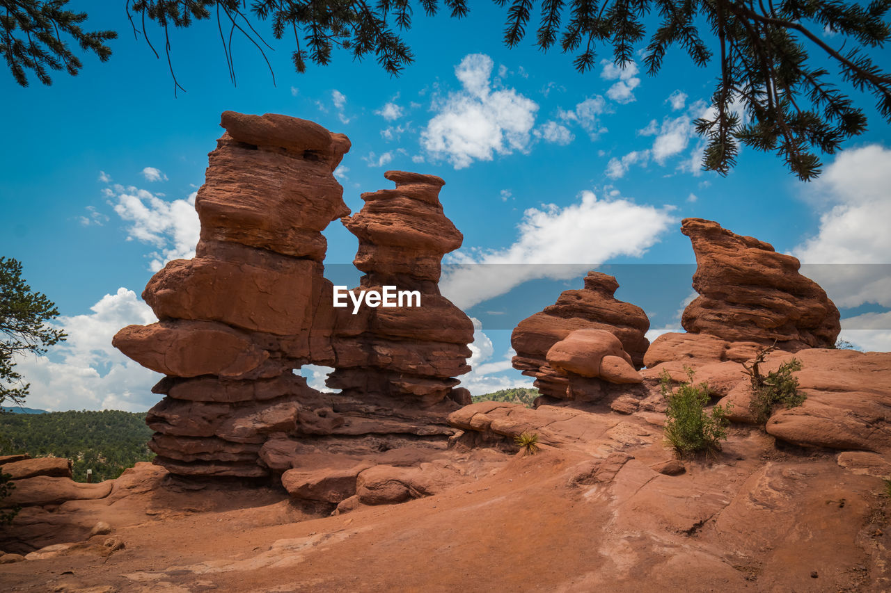 Low angle view of rock formation against sky