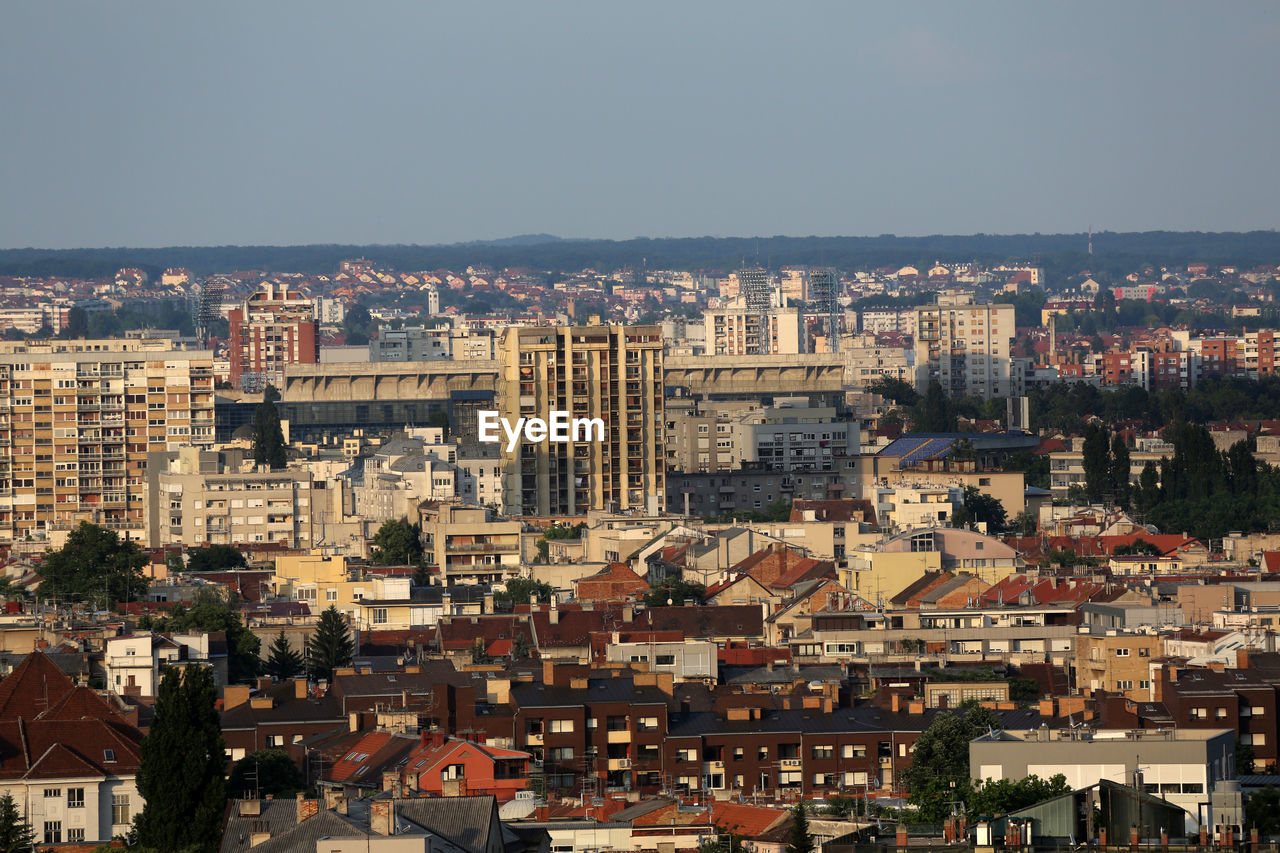 Aerial view of zagreb, east part panorama in bright sunny day, zagreb, croatia