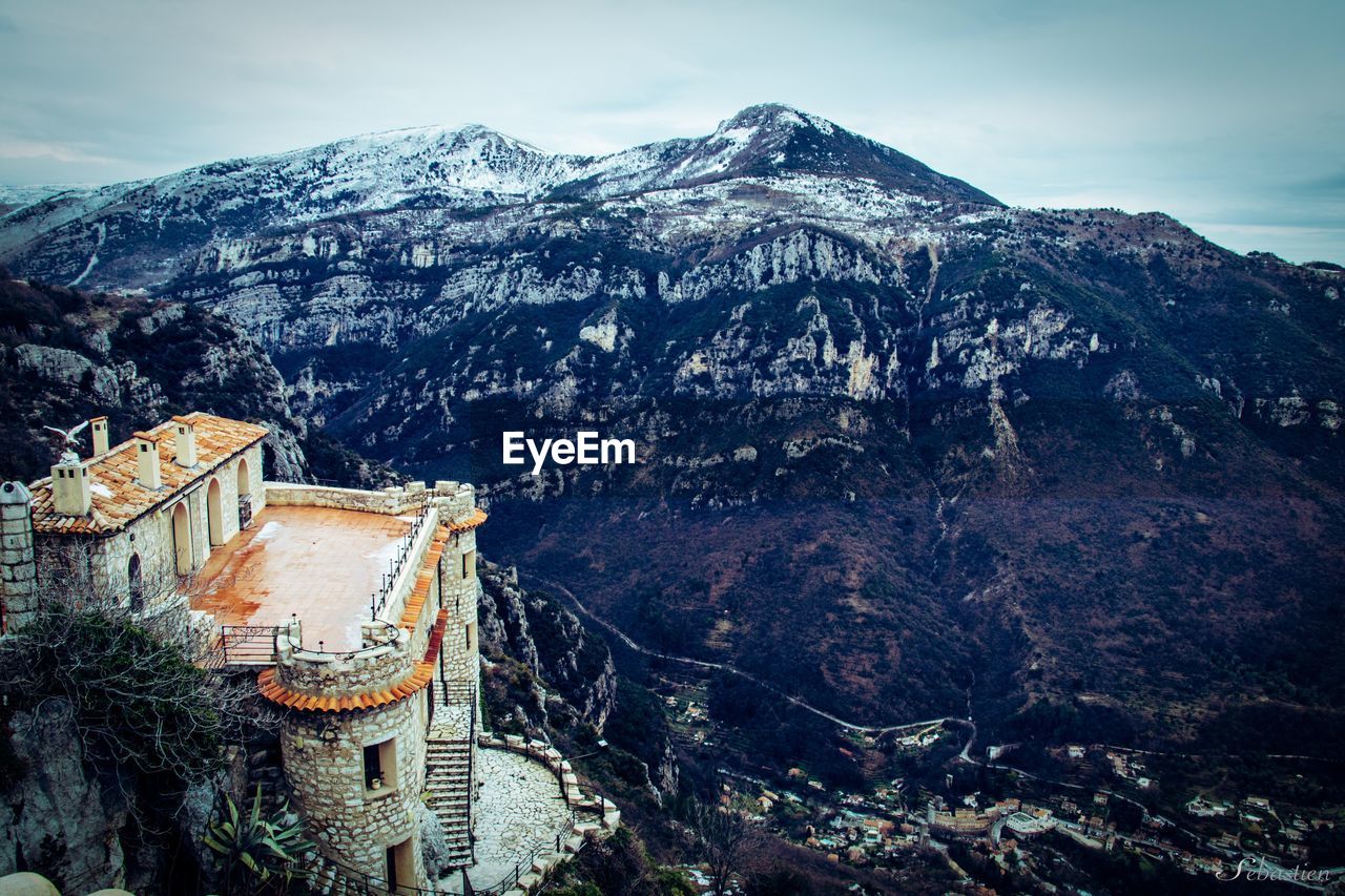 Buildings in city during winter