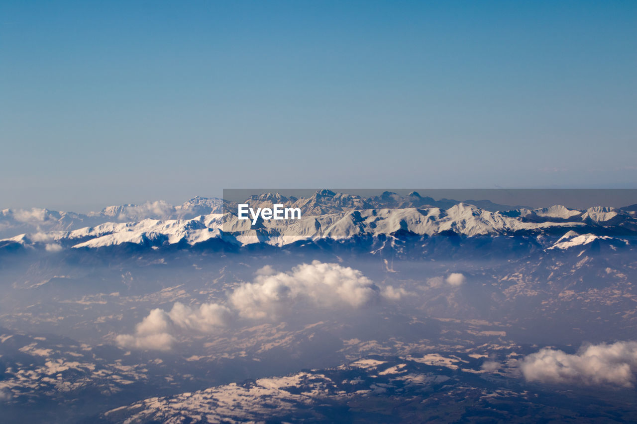 View of snow covered rocky mountains