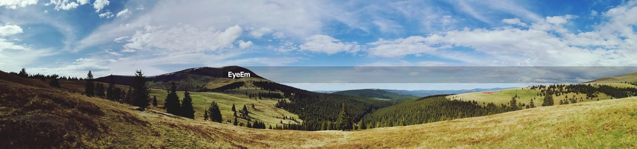 Panoramic view of landscape against sky from mountain sureanu
