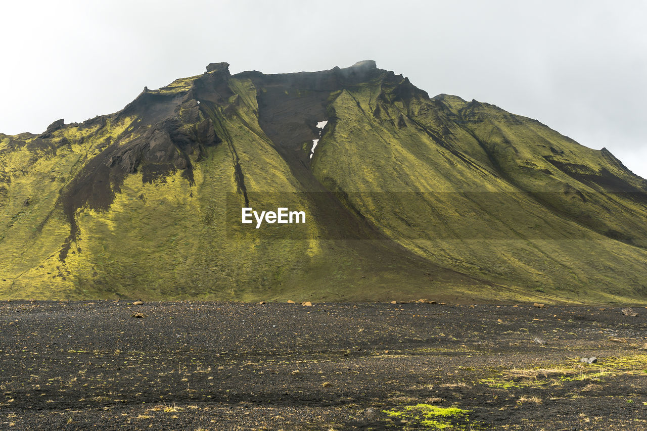 View of amazing landscape in iceland while trekking famous laugavegur trail