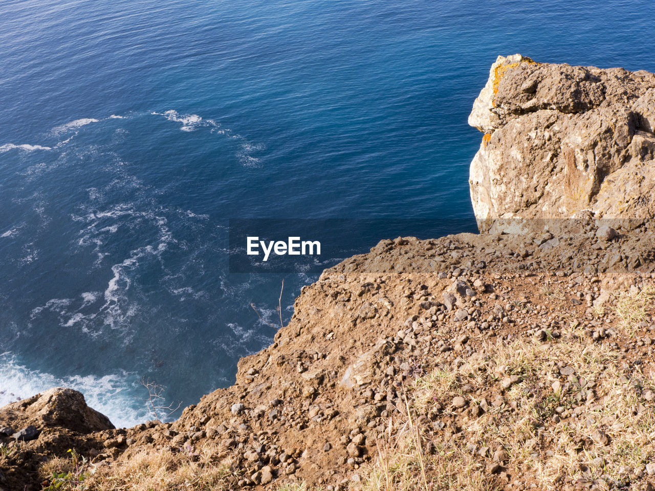 High angle view of rocks on beach