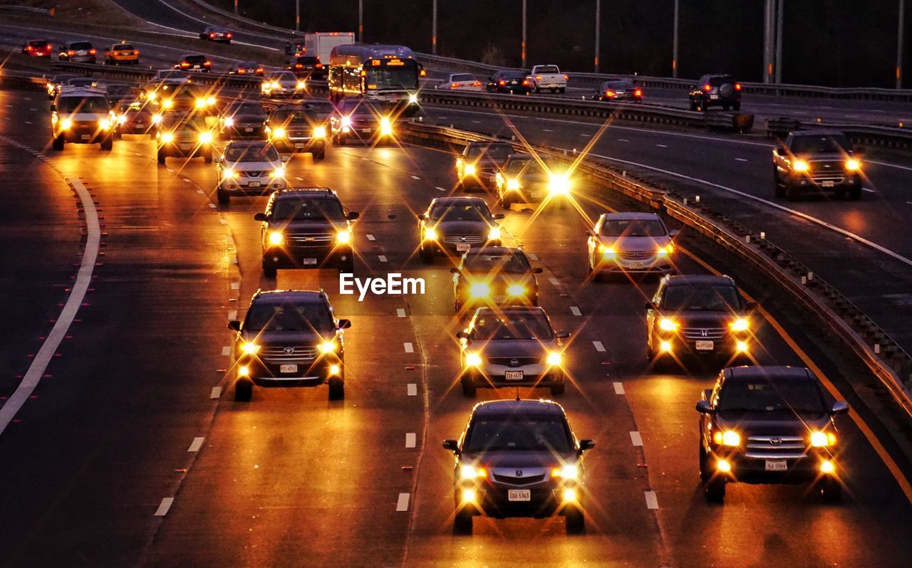 Traffic on road at night