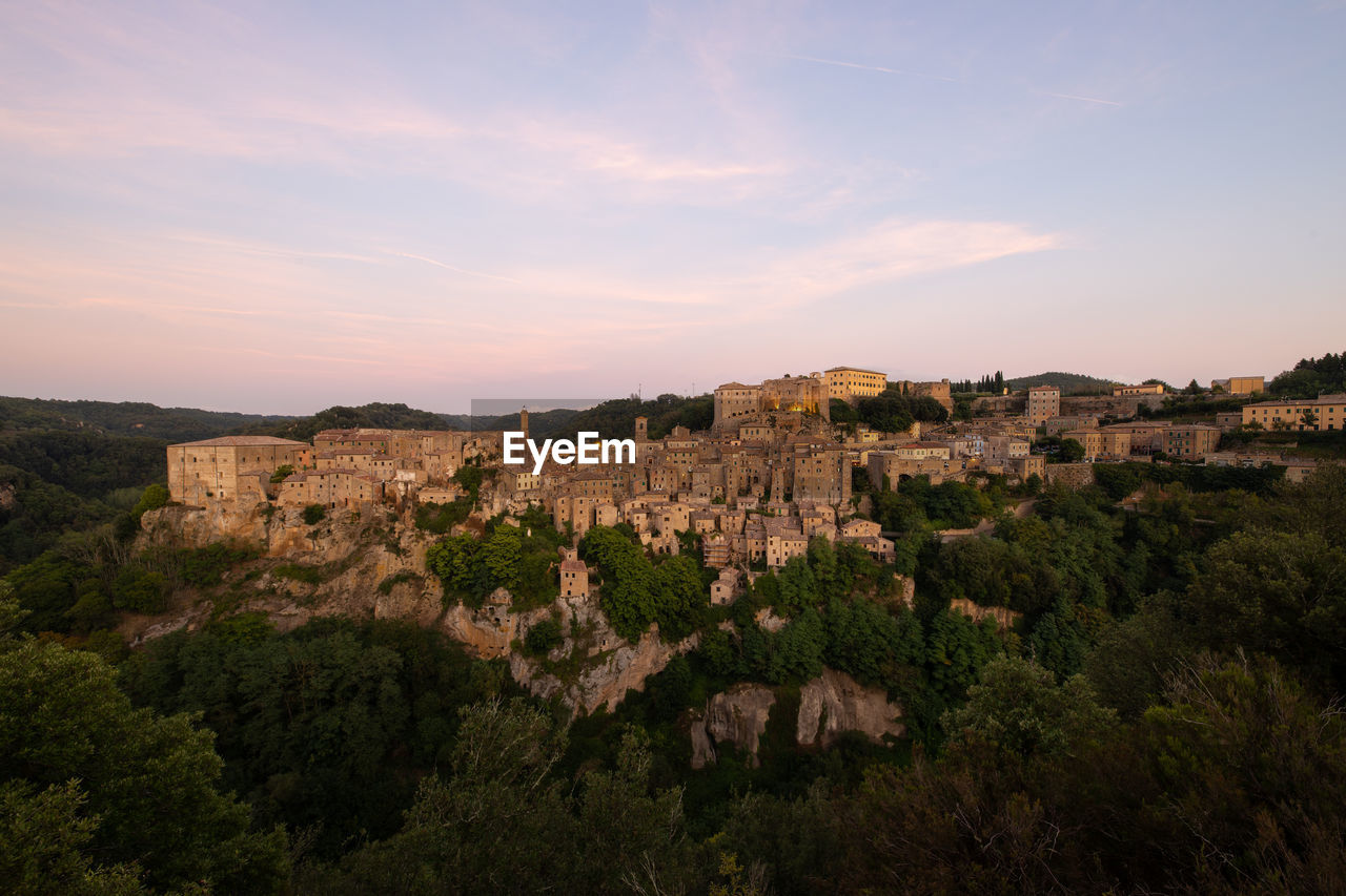 Panoramic view of landscape against sky during sunset