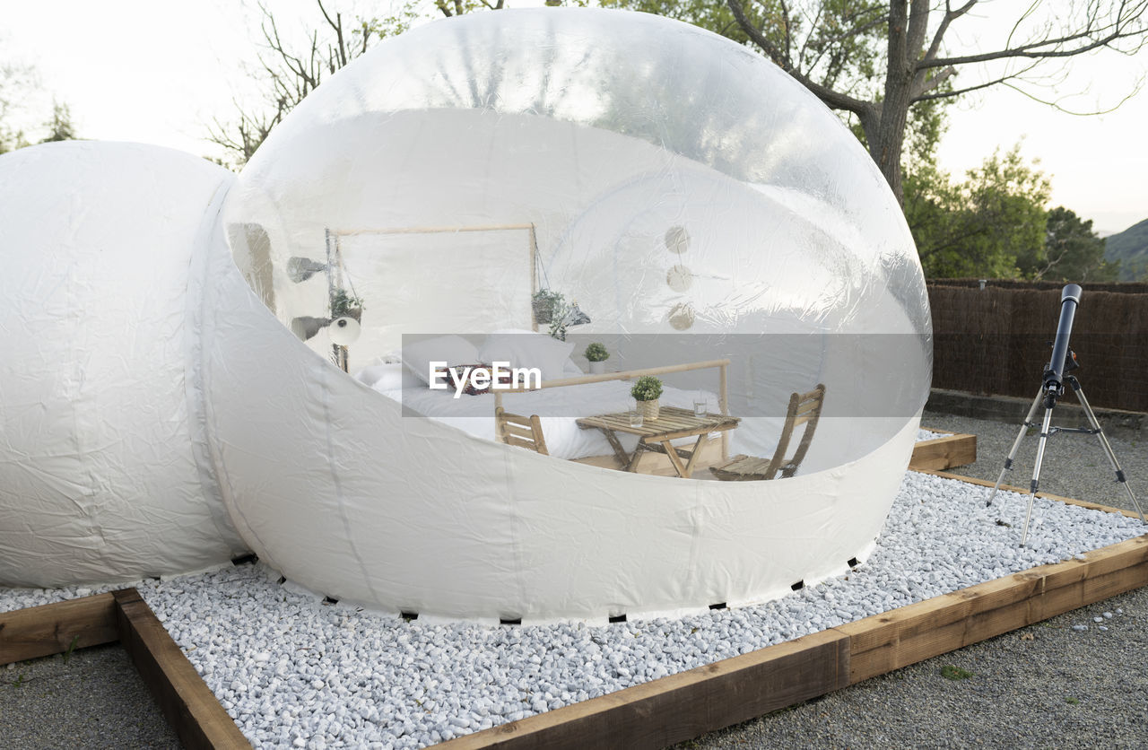 Empty transparent dome hotel room