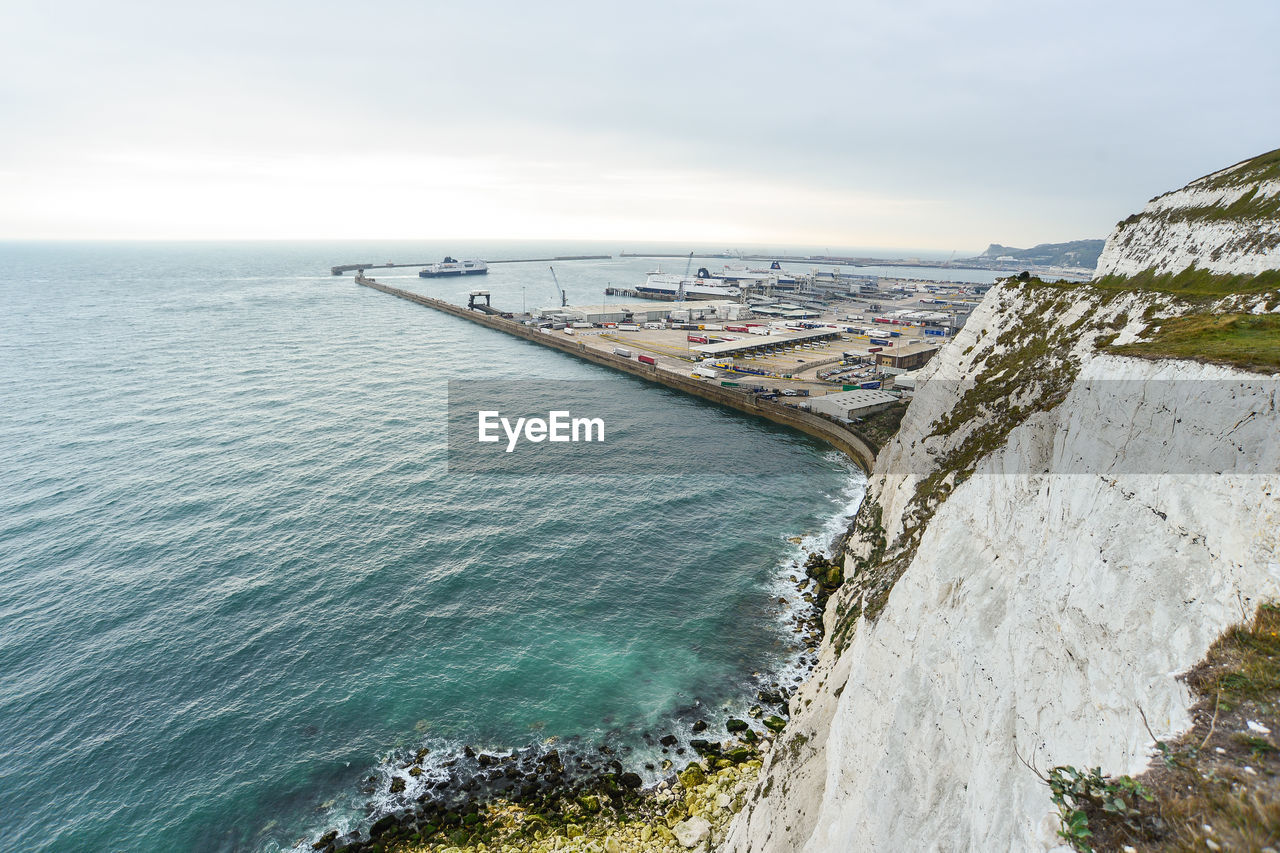 High angle view of sea against cloudy sky