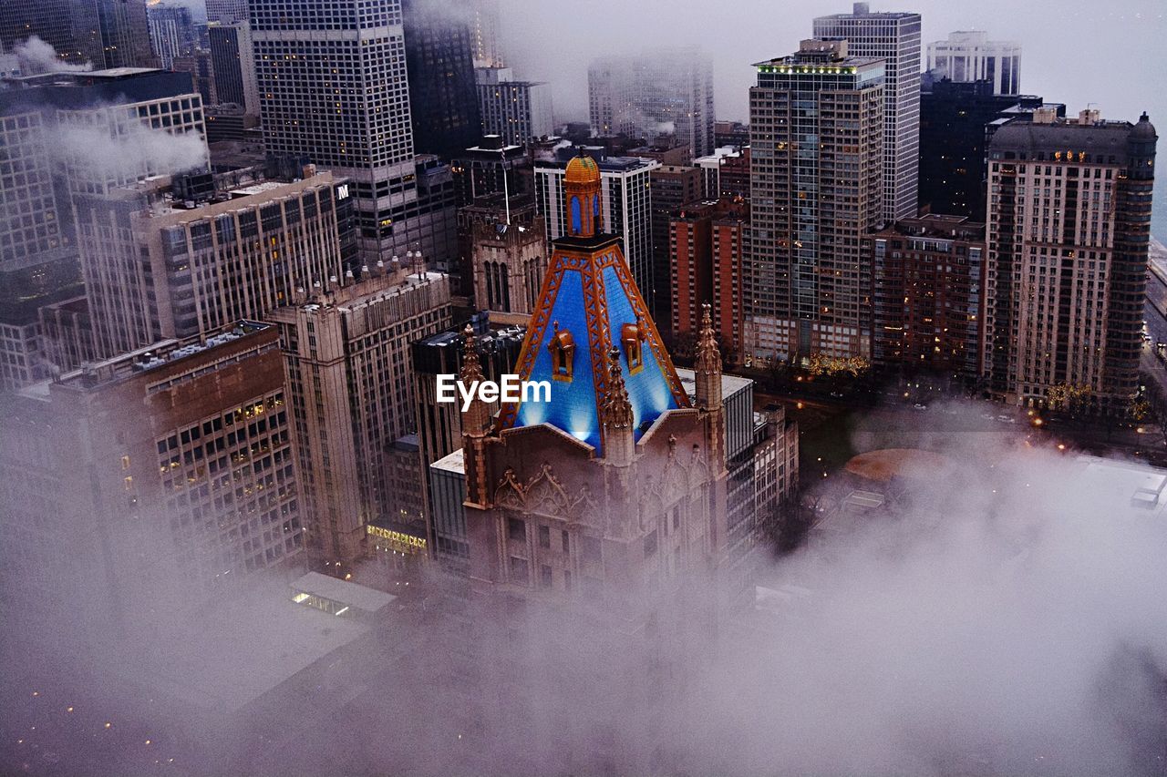 High angle view of city buildings