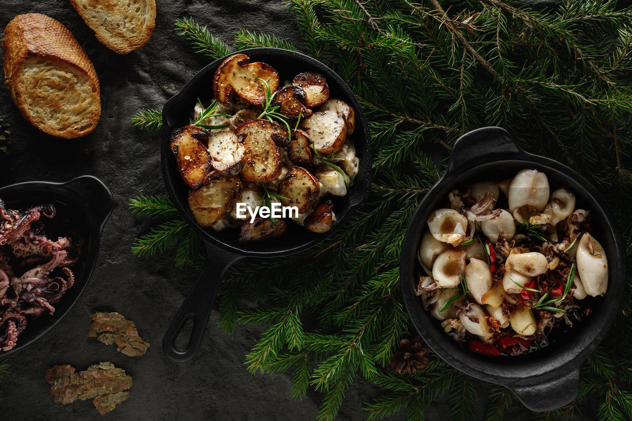 high angle view of food in bowl on table