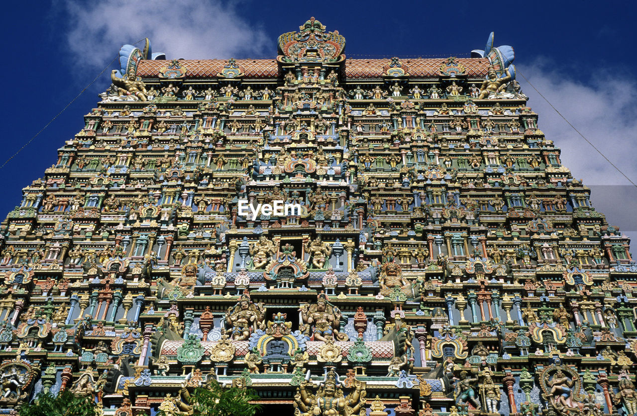 Low angle view of meenakshi amman temple against sky