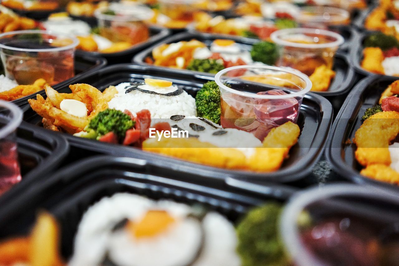 High angle view of food in plastic containers