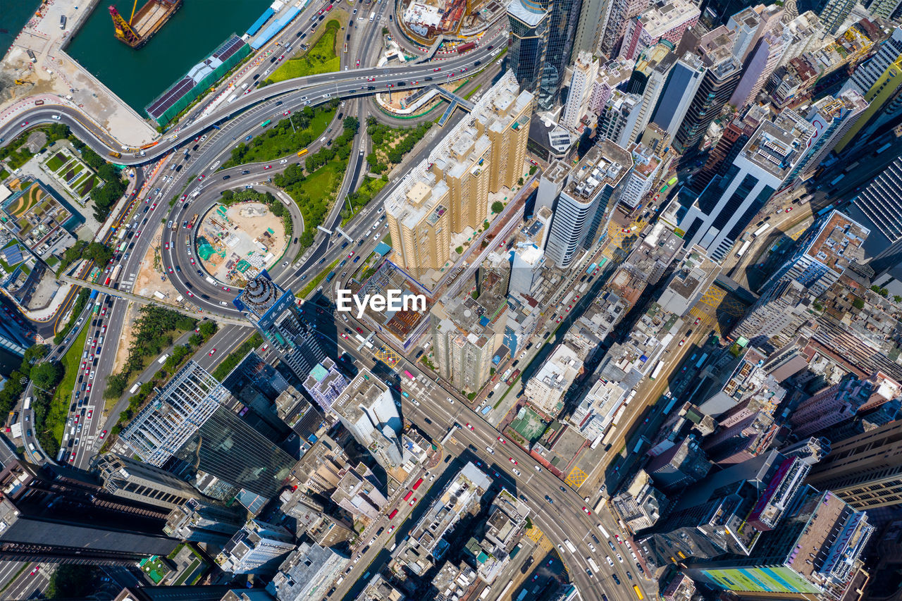 Aerial view of modern buildings in city