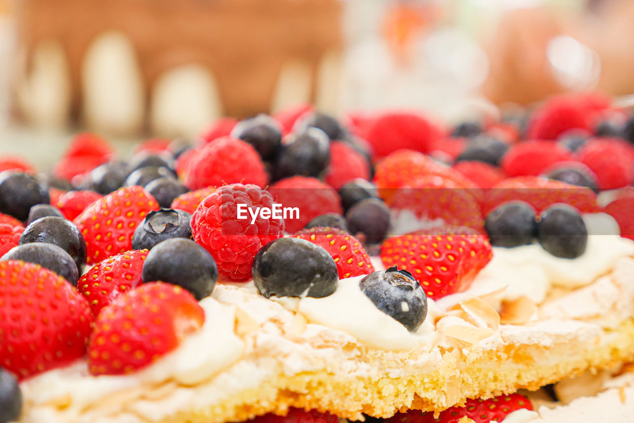 CLOSE-UP OF CAKE WITH FRUITS