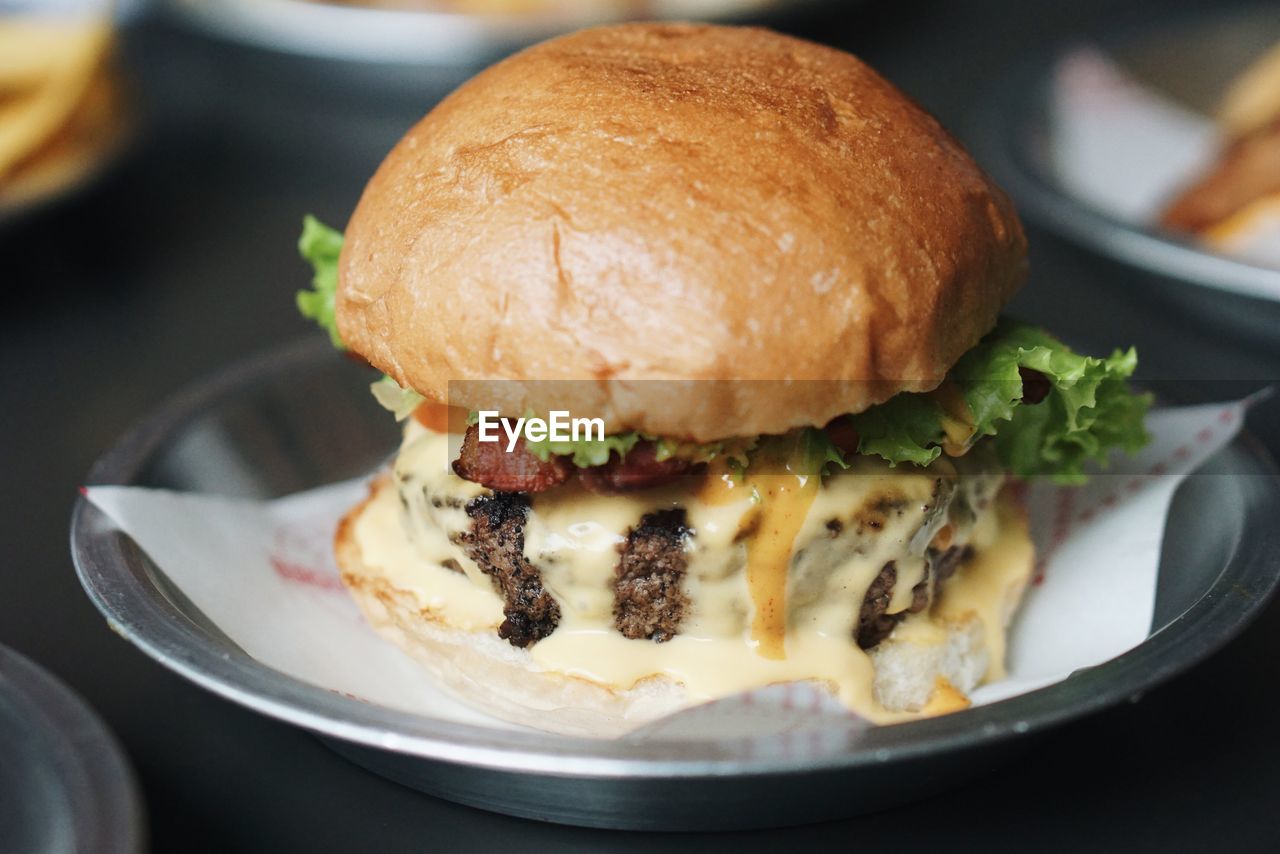 Close-up of burger in plate