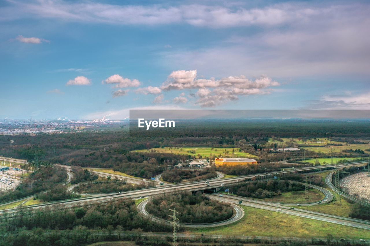 AERIAL VIEW OF LANDSCAPE AND CITY AGAINST SKY