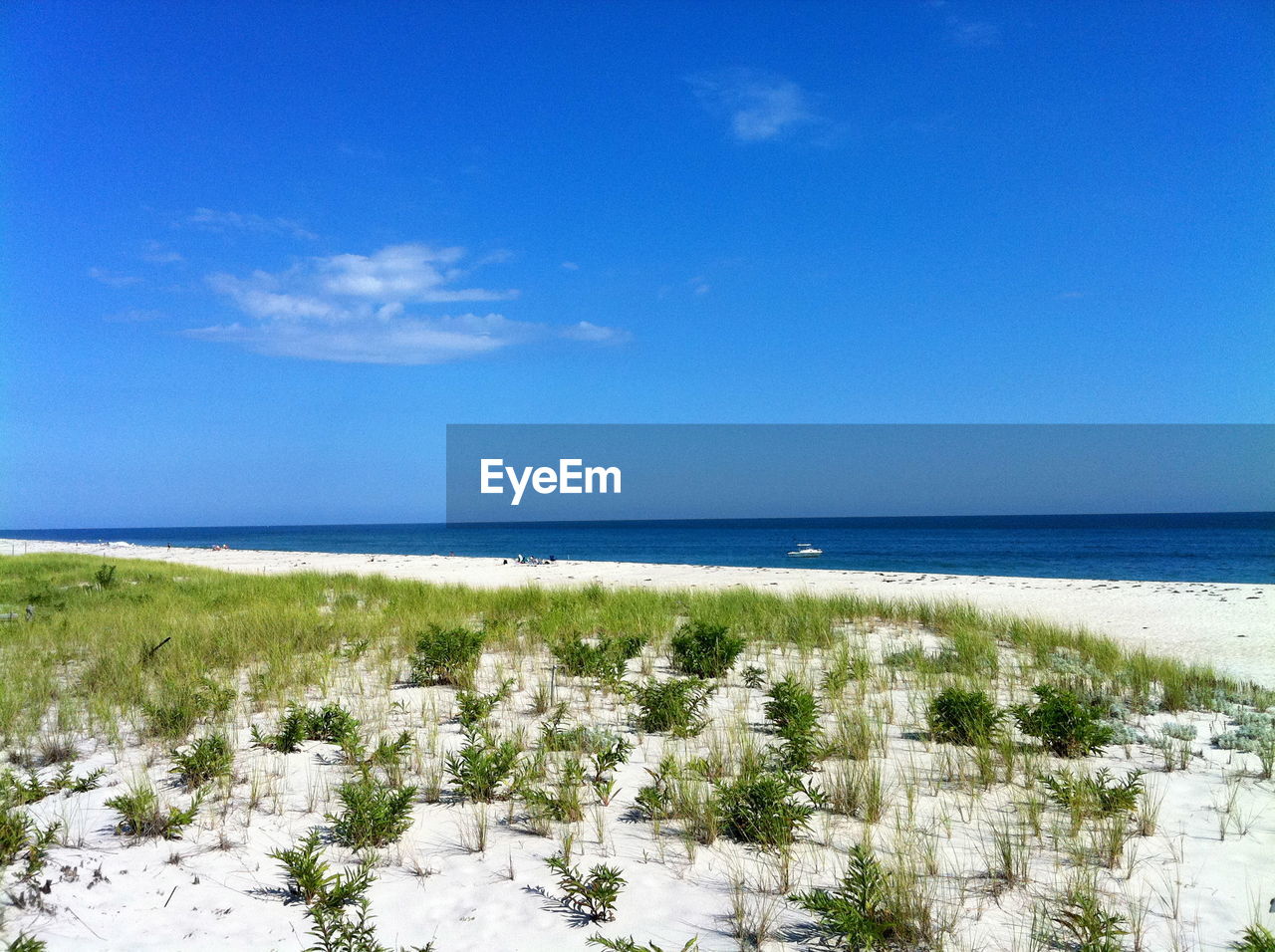 Scenic view of sea against blue sky