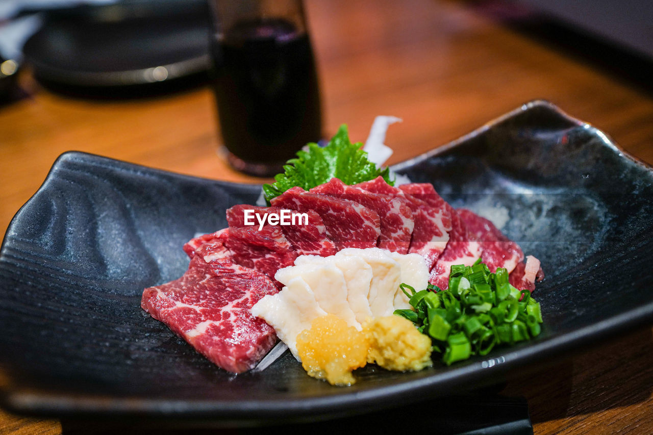 high angle view of sushi in plate on table