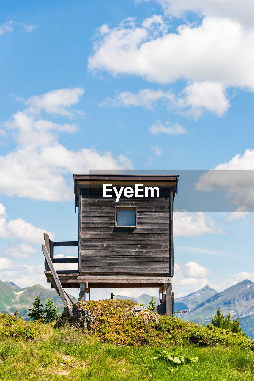 Wooden observation pulpit, hunting tower. beautiful nature in the austrian alps.