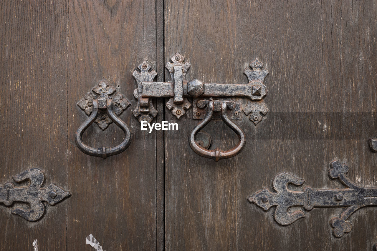 CLOSE-UP OF CLOSED DOOR ON WOODEN WALL