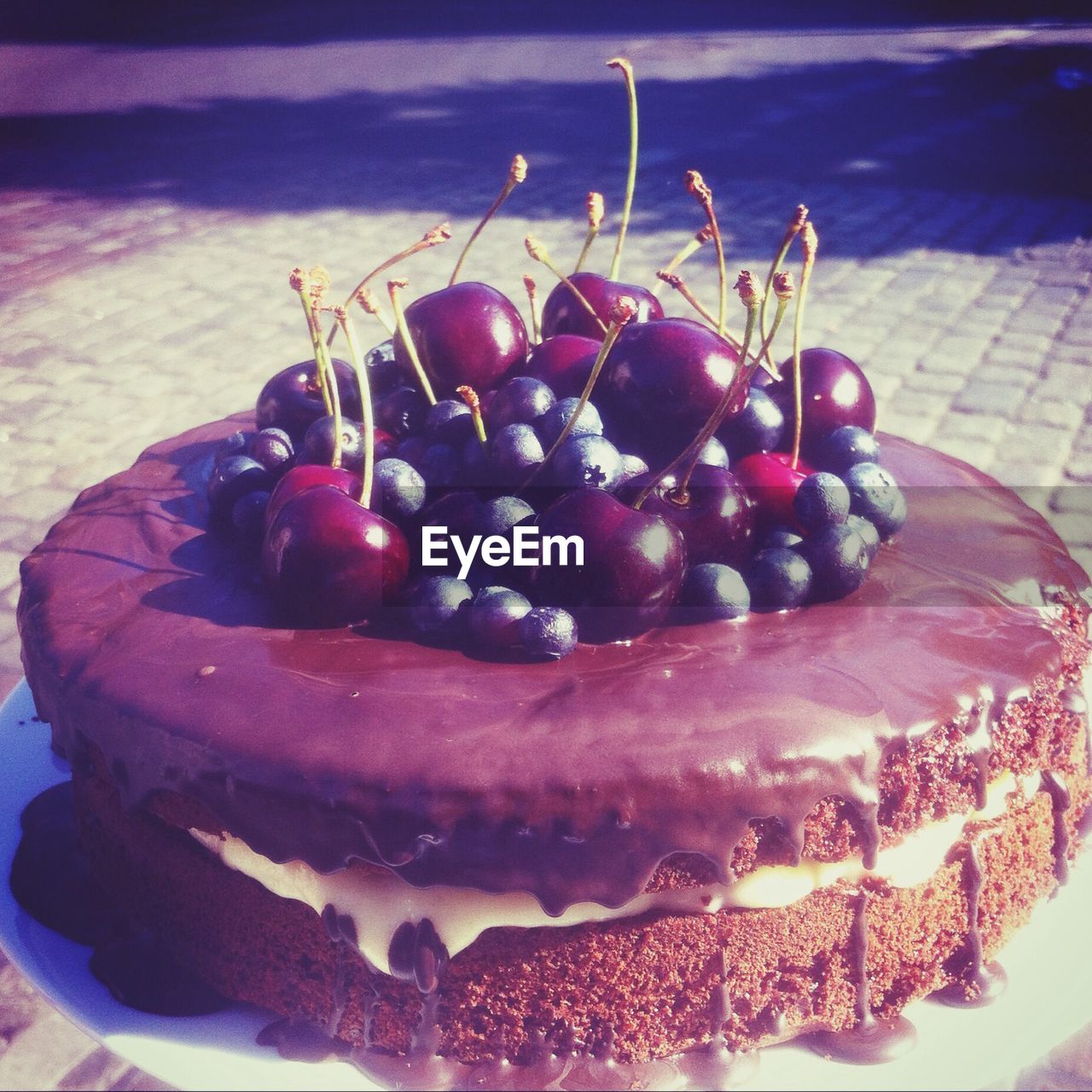 Close-up of delicious cake outdoors