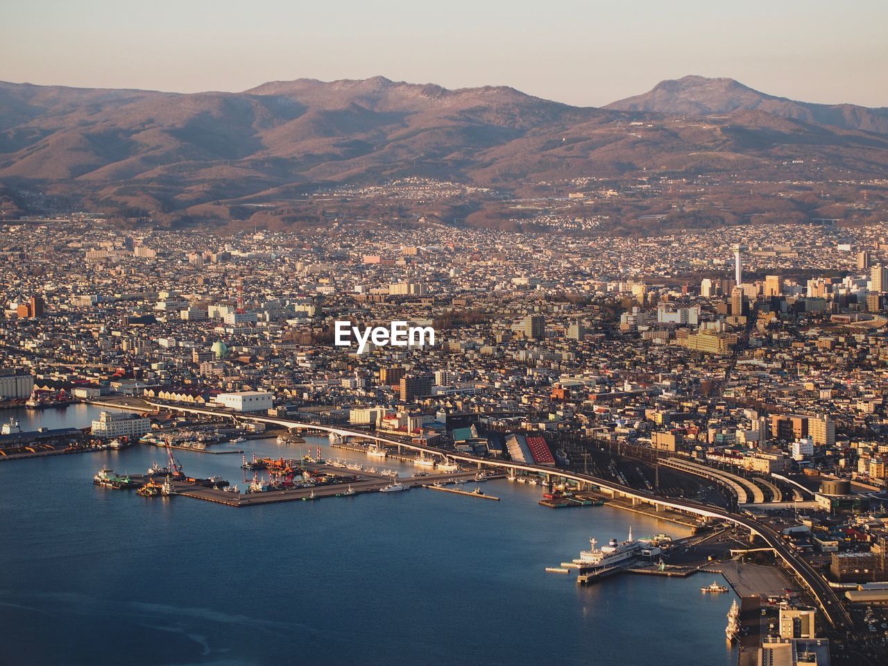 High angle view of city buildings