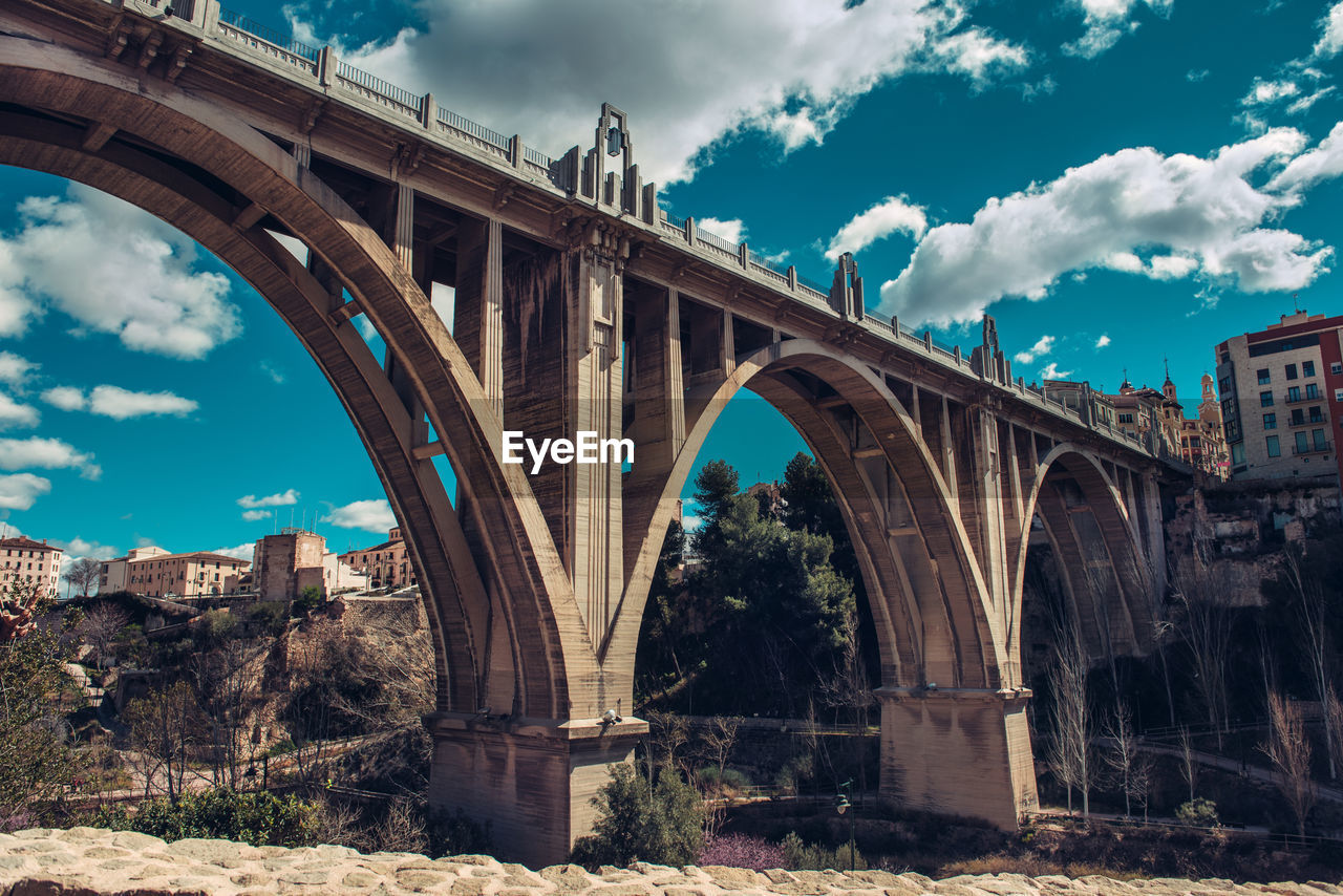 VIEW OF BRIDGE OVER RIVER AGAINST CLOUDY SKY