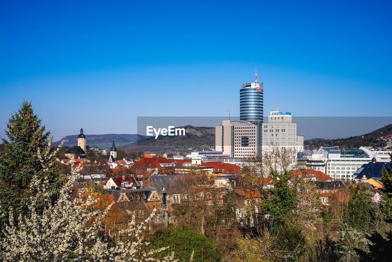 High angle view of buildings in city