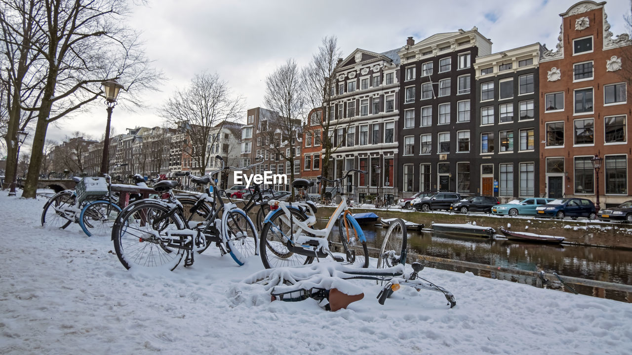 Snowy amsterdam in winter in the netherlands