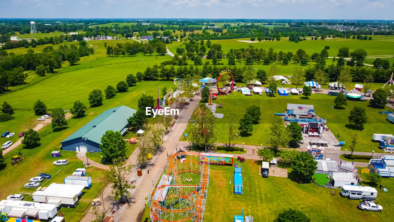 High angle view of fairgrounds in city