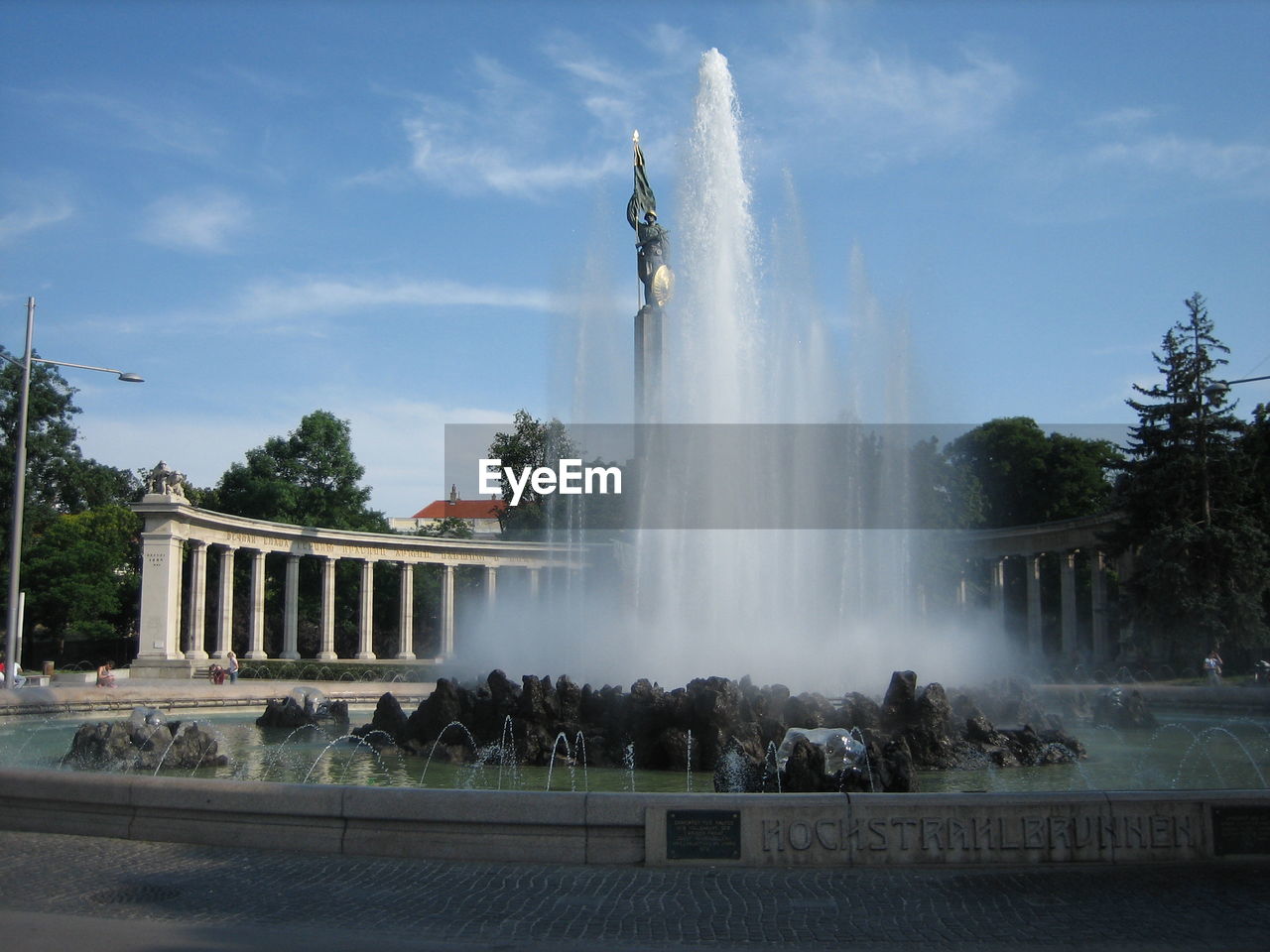 FOUNTAIN AGAINST TREES AND SKY