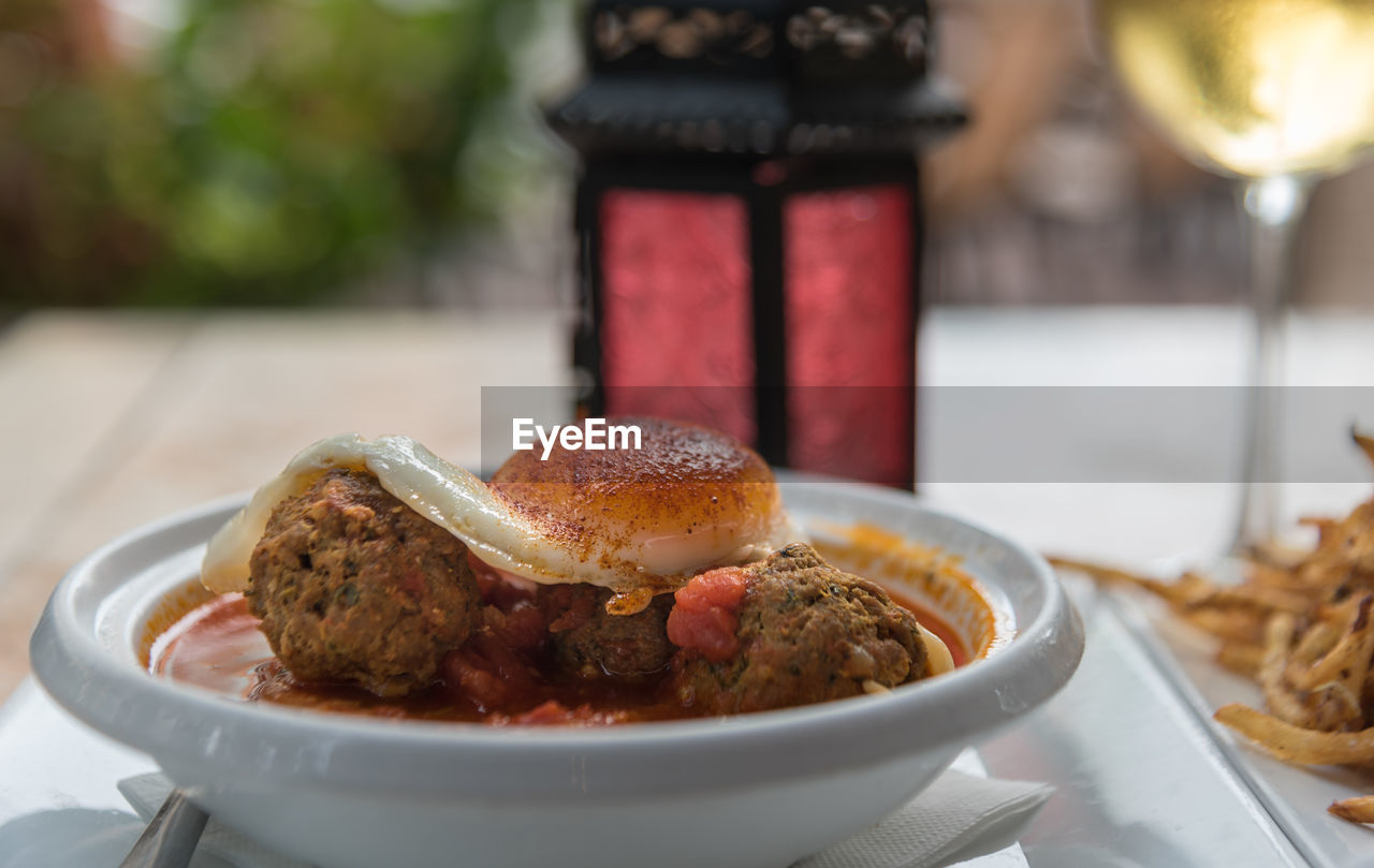 Close-up of food in bowl on table