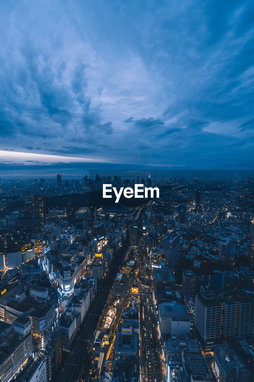 High angle view of cityscape against sky