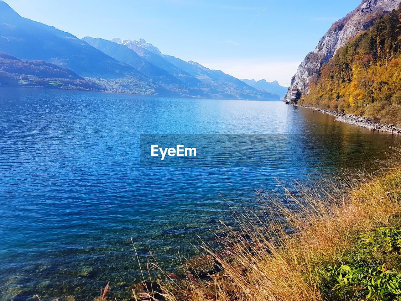 Scenic view of lake against mountains