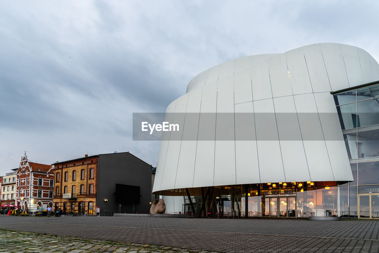 Stralsund, germany. the harbour and the ozeaneum public aquarium