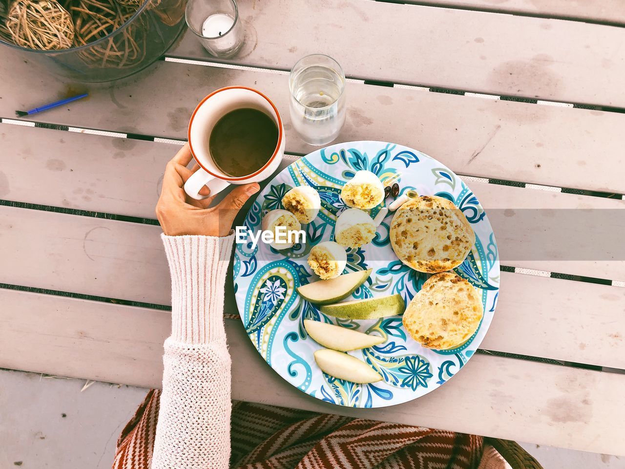 High angle view of coffee cup on table