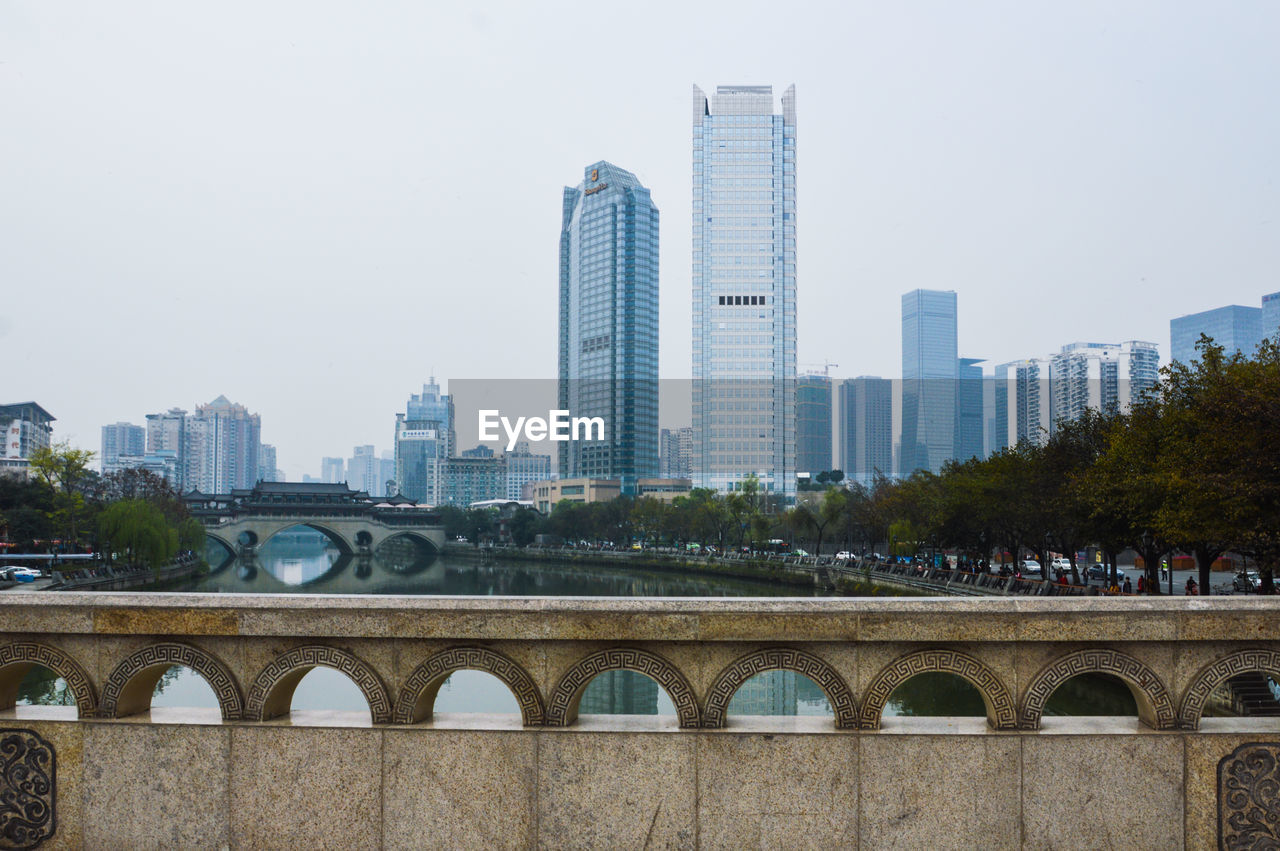 View of cityscape against clear sky