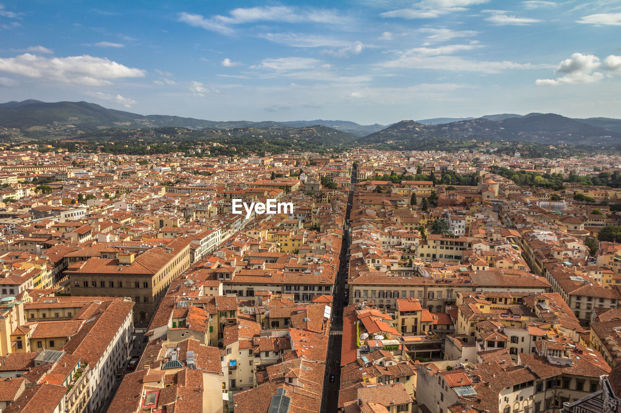 High angle shot of townscape against sky