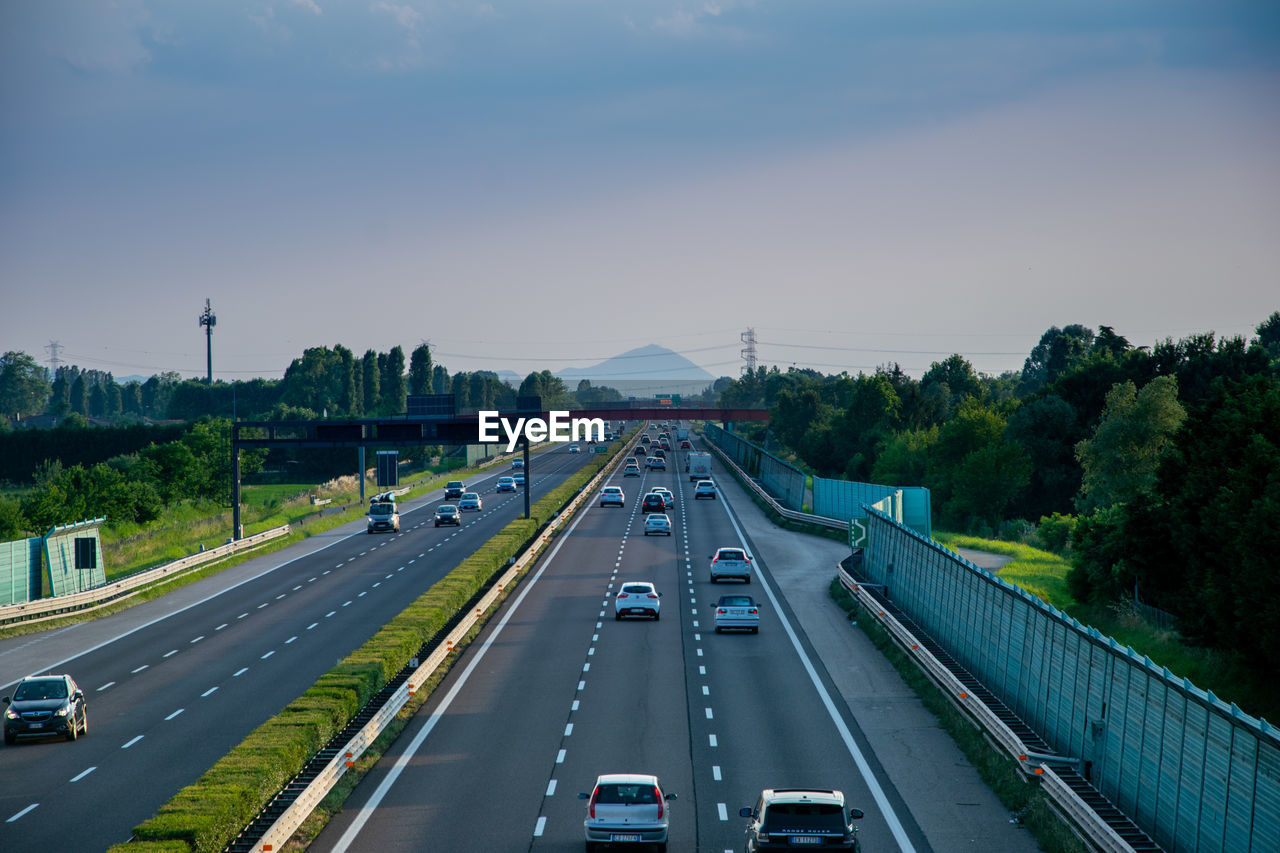 High angle view of highway against sky