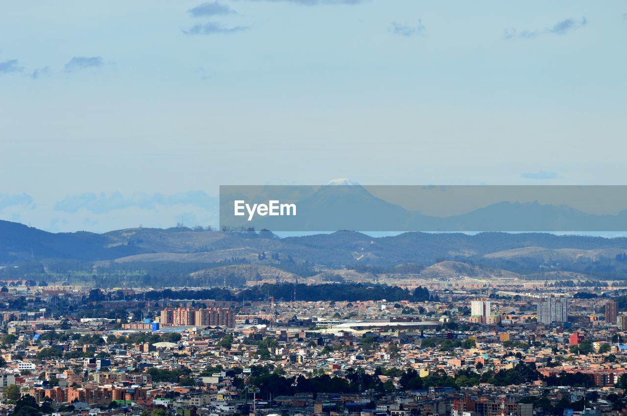 High angle view of town against sky