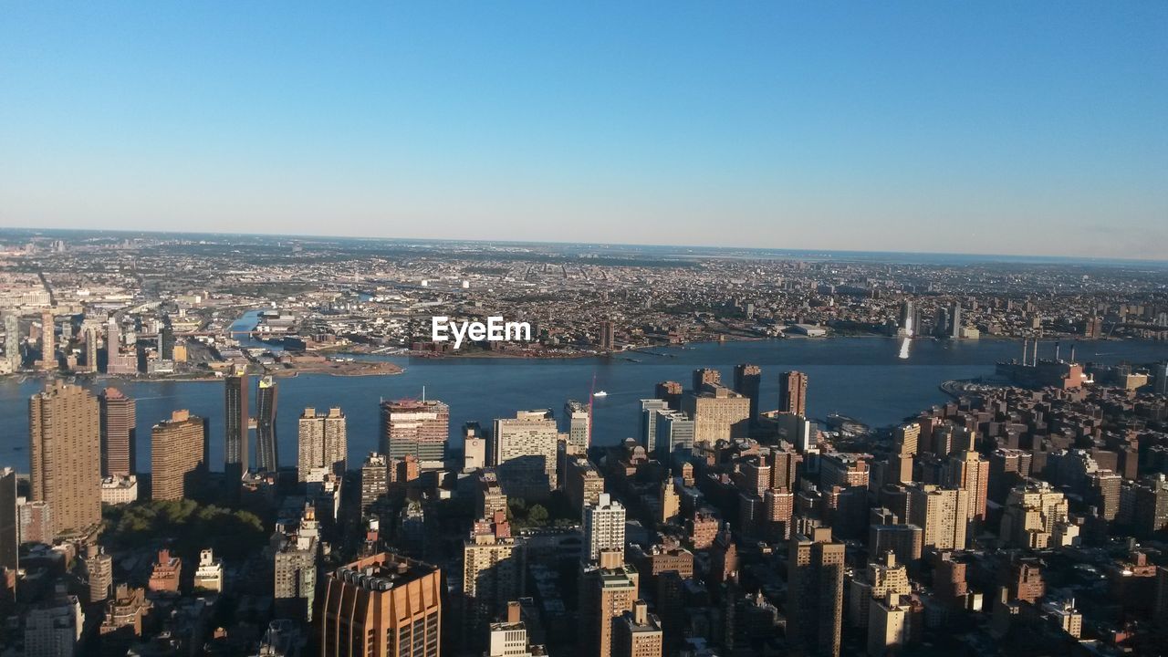 High angle view of cityscape against clear sky