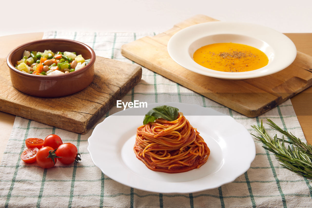 High angle view of food on table